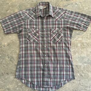 Vintage 1980s Western Frontier Plaid Snap Button Shirt Made USA M